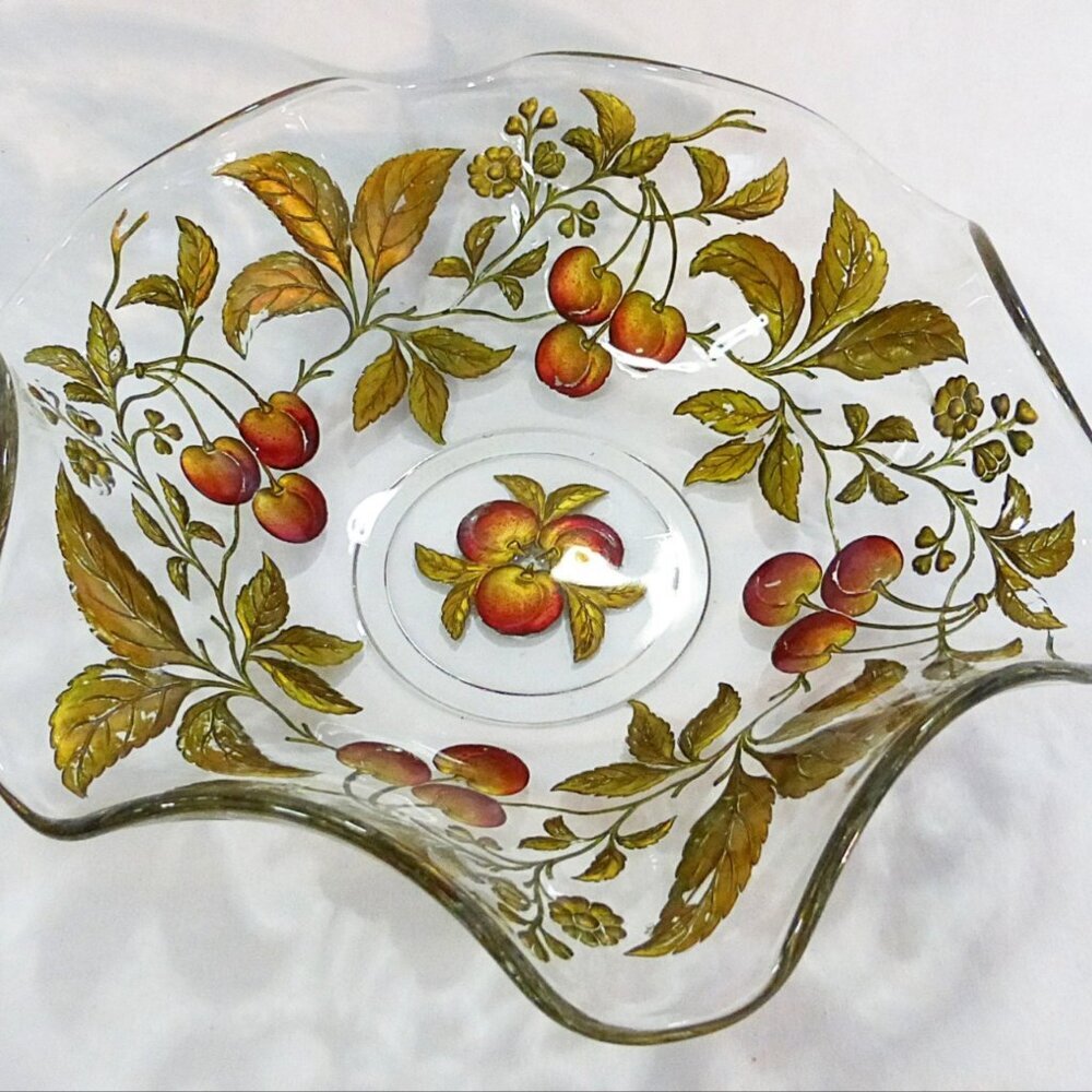 Vintage Dugan Diamond Goofus glass painted Intaglio Cherry pattern